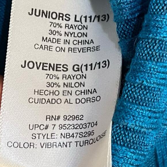 No Boundaries NOBO Turtleneck Sweater Womens Large Juniors Turquoise Blue Preppy - Picture 7 of 10
